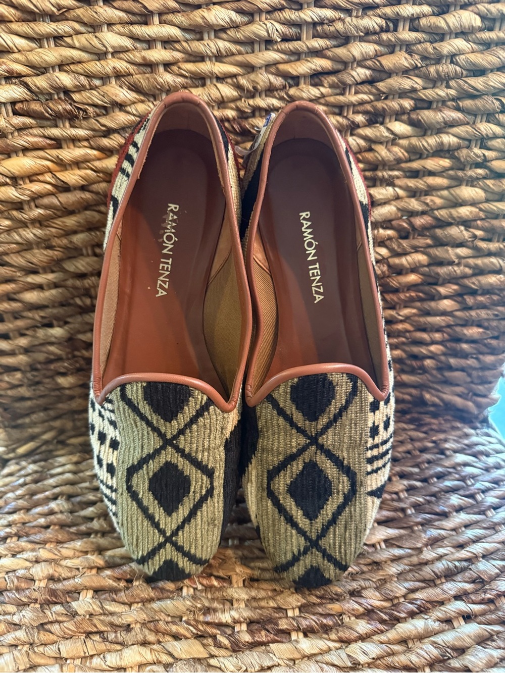 Ramon Tenza Tan and Black Diamond-Patterned Women's Loafers